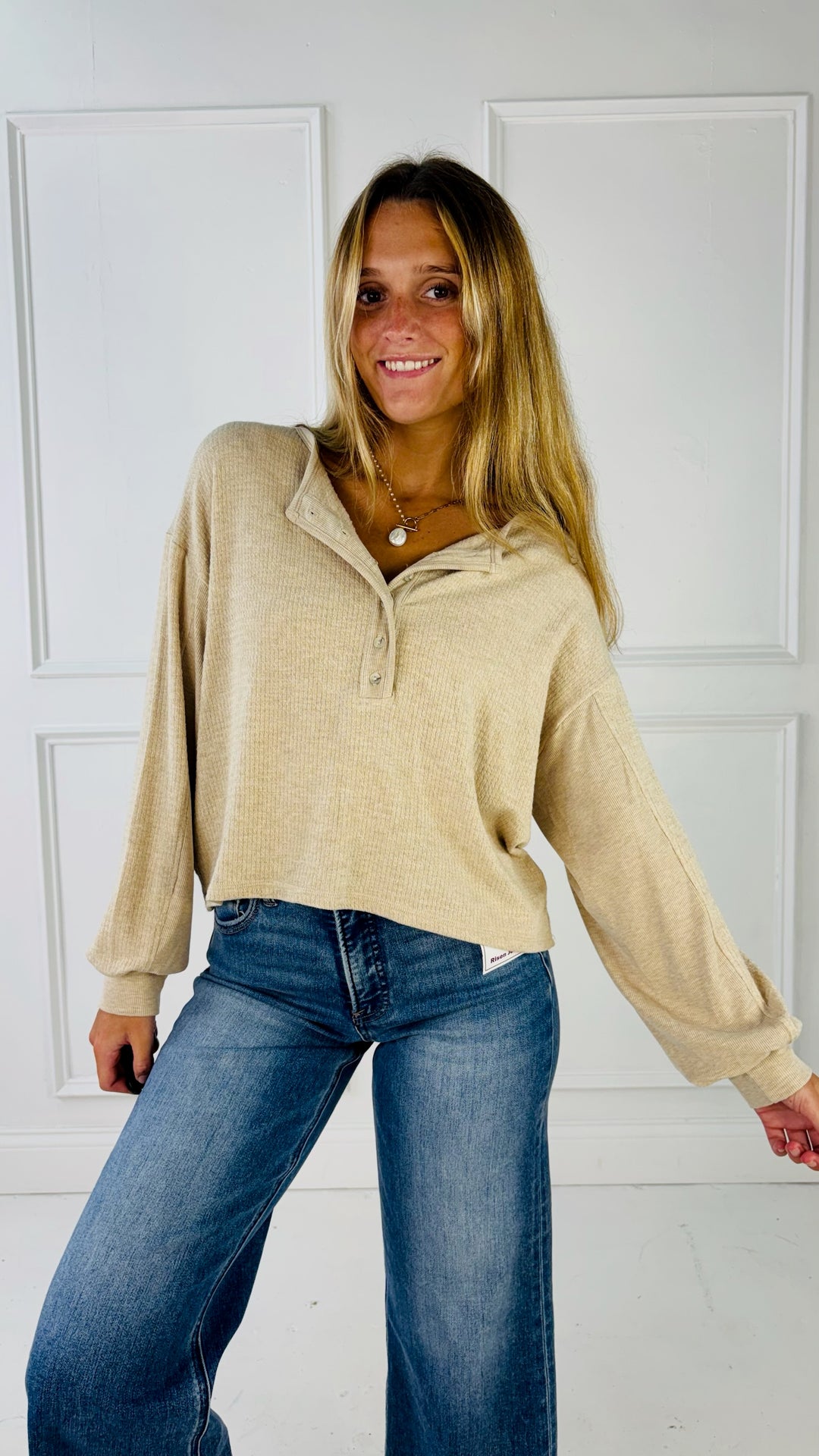 Henley Textured Rib Long Sleeve