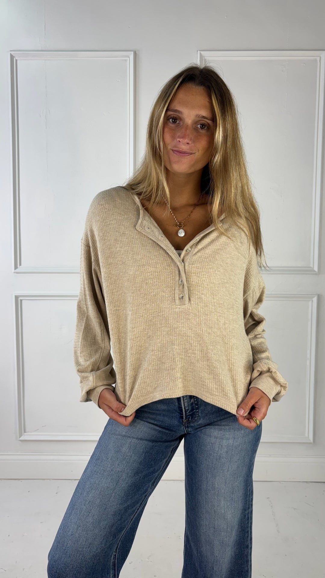 Henley Textured Rib Long Sleeve