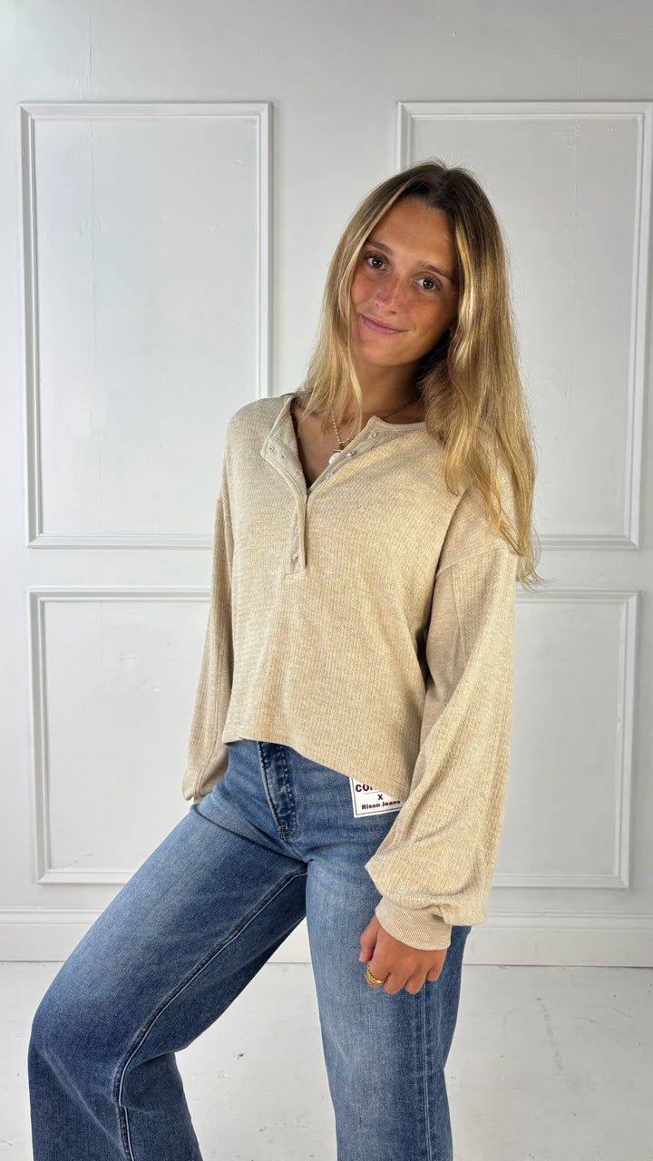 Henley Textured Rib Long Sleeve