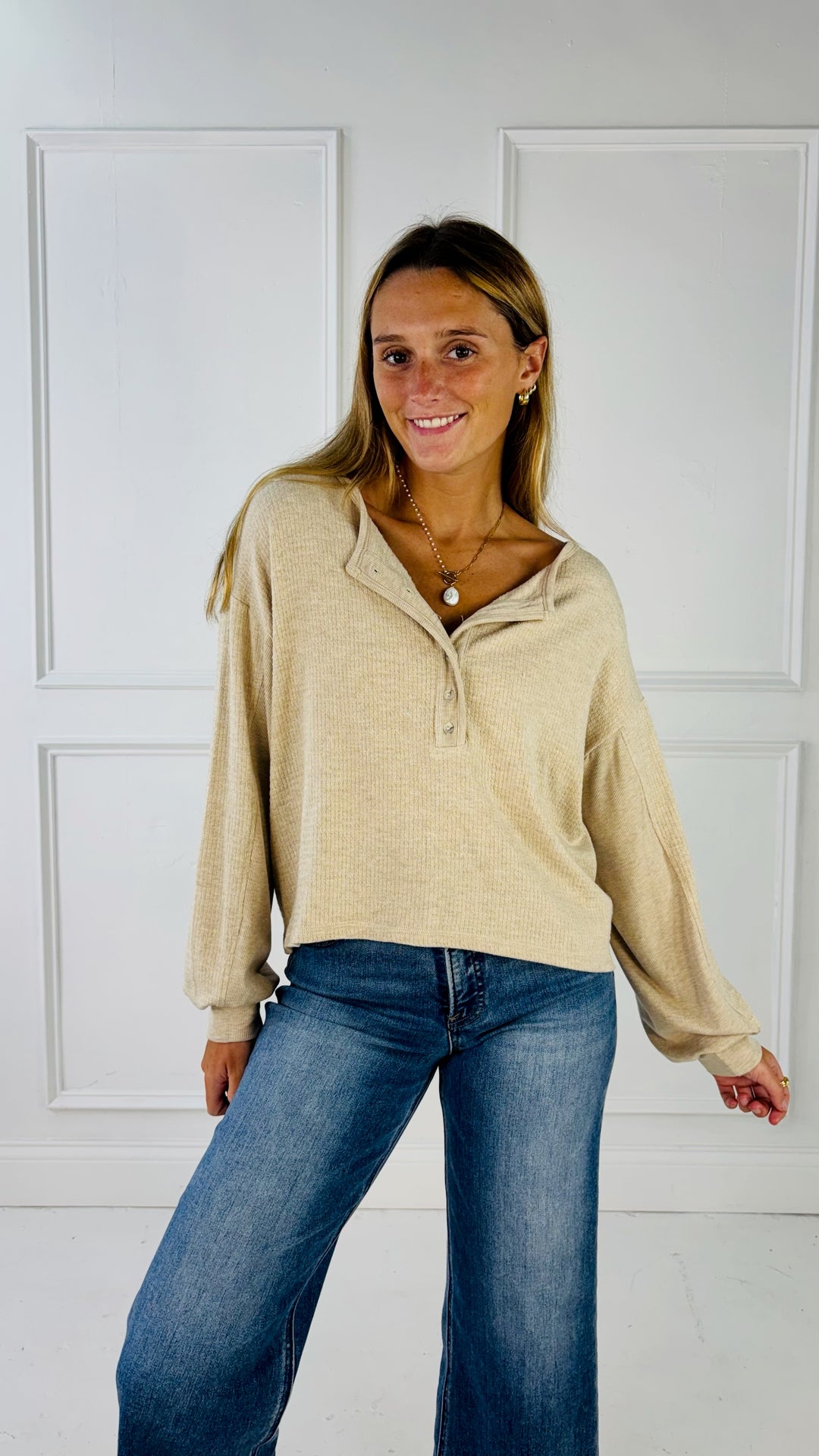 Henley Textured Rib Long Sleeve