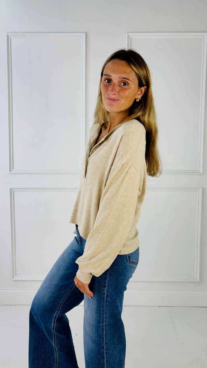 Henley Textured Rib Long Sleeve
