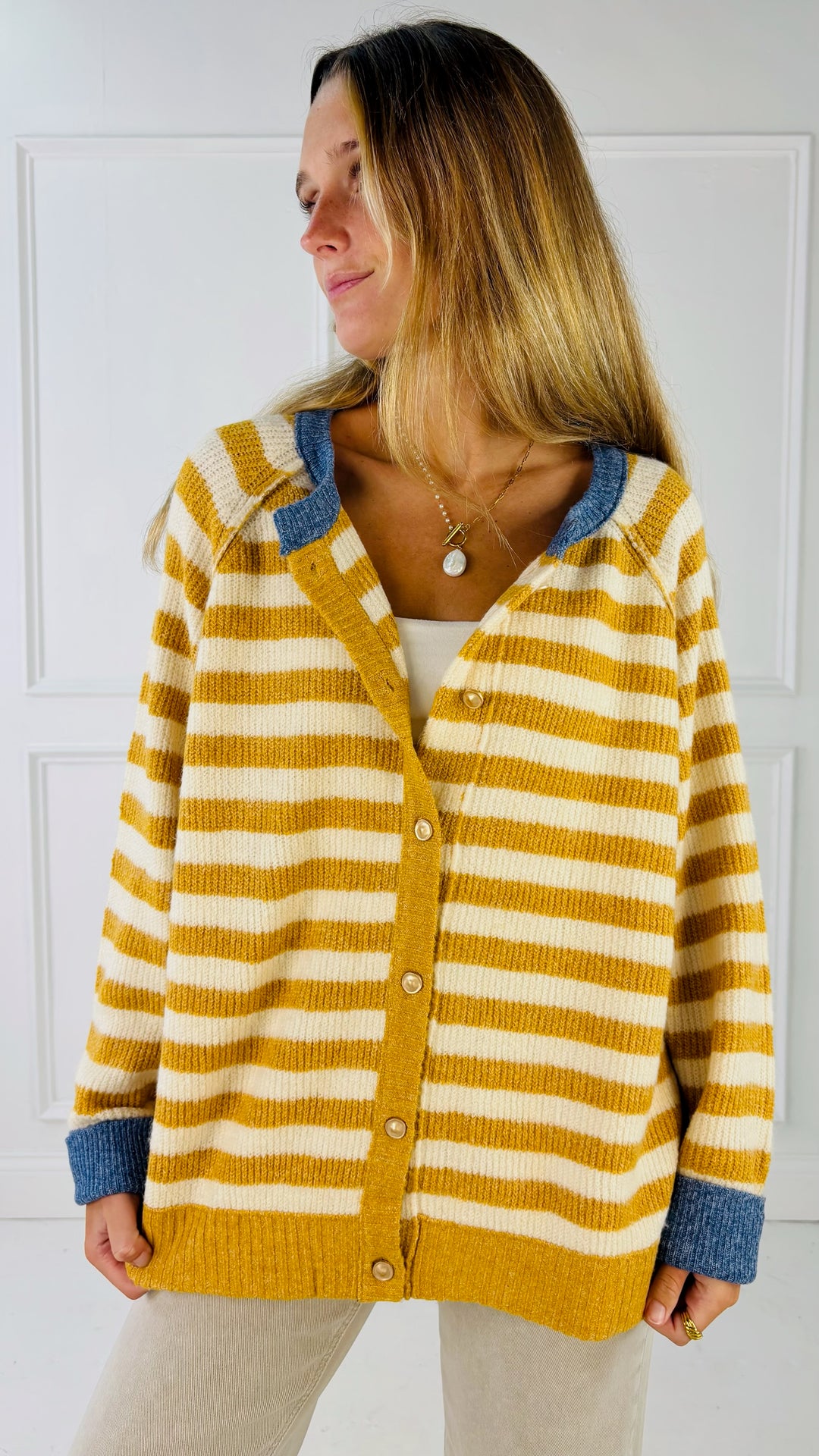 Contrast Rib Loose Fit Cardigan