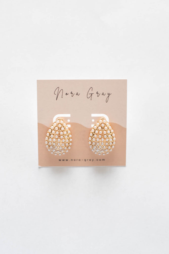 Pearl Embellished Gold Teardrop Earrings
