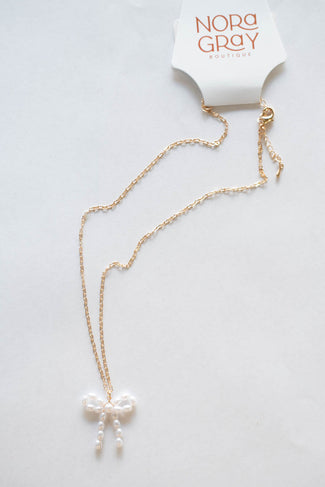 Rice Pearl Coquette Bow Necklace