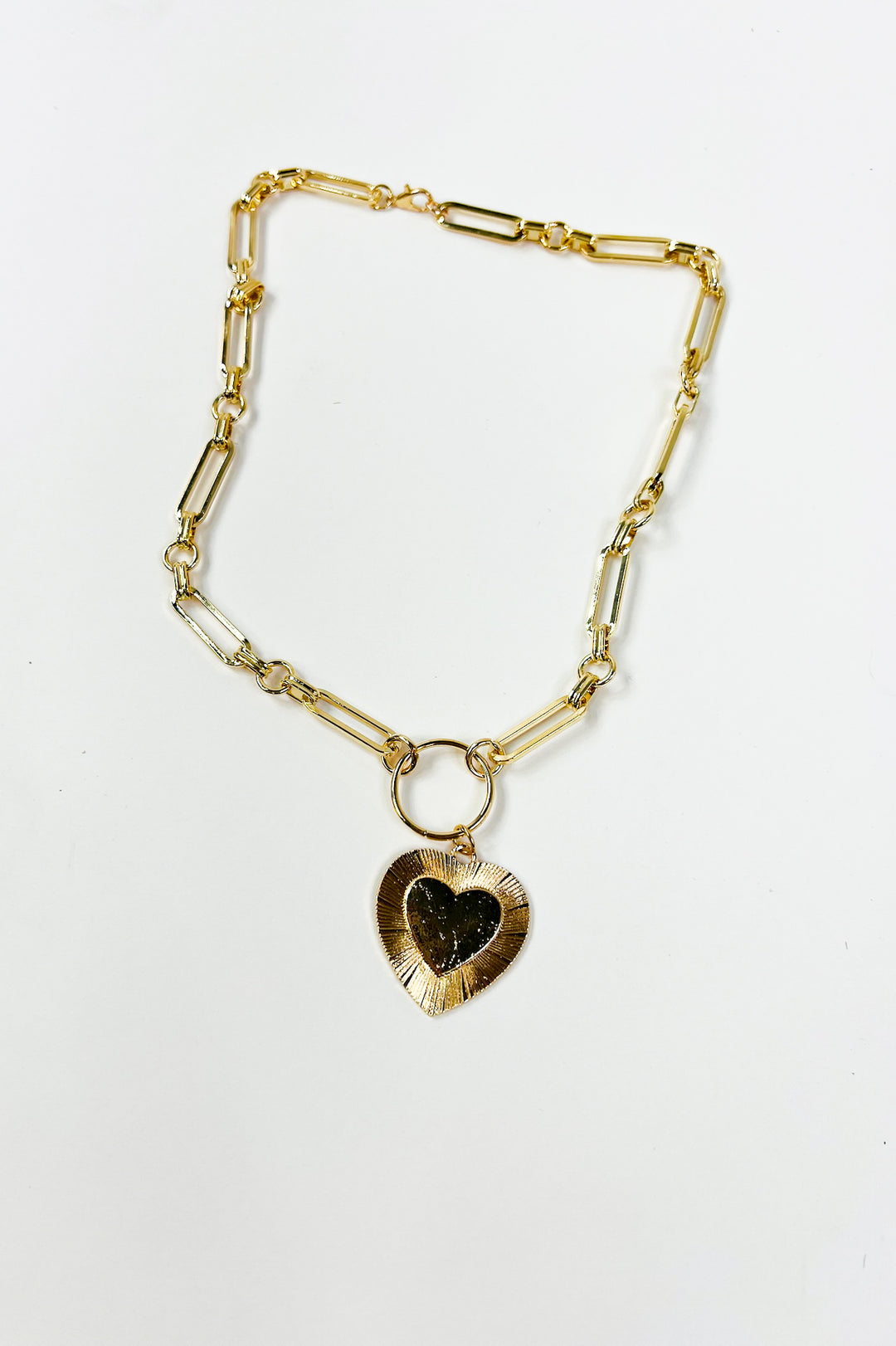 Etched Heart Chunky Chain Statement Necklace