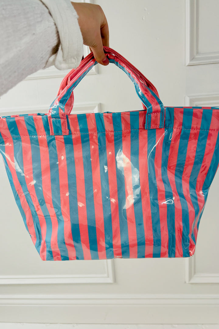 Large Striped Vinyl Tote Bags
