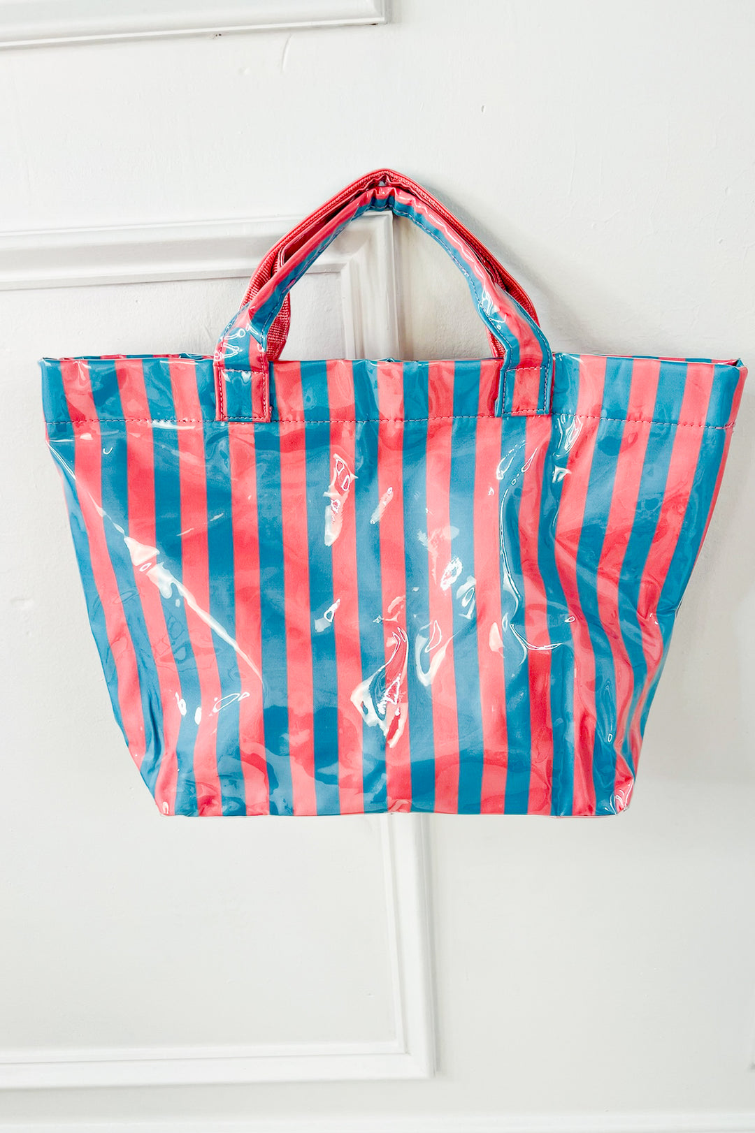 Large Striped Vinyl Tote Bags