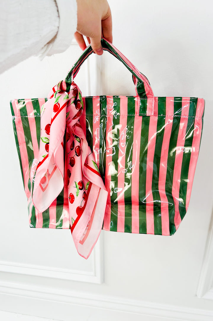 Large Striped Vinyl Tote Bags