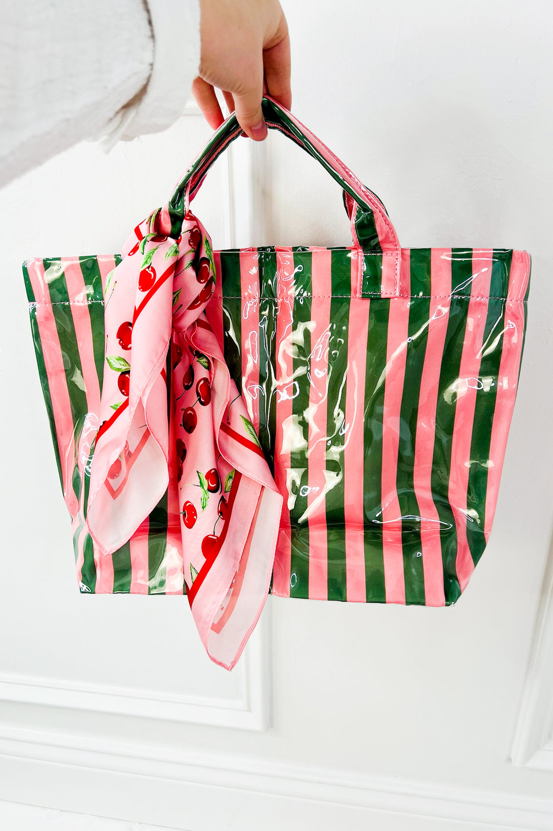 Cherry Print Silky Feel Bandana Scarf