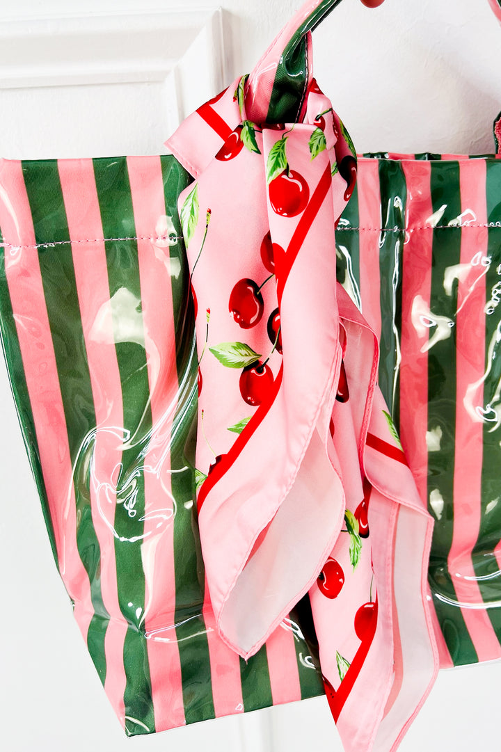 Cherry Print Silky Feel Bandana Scarf