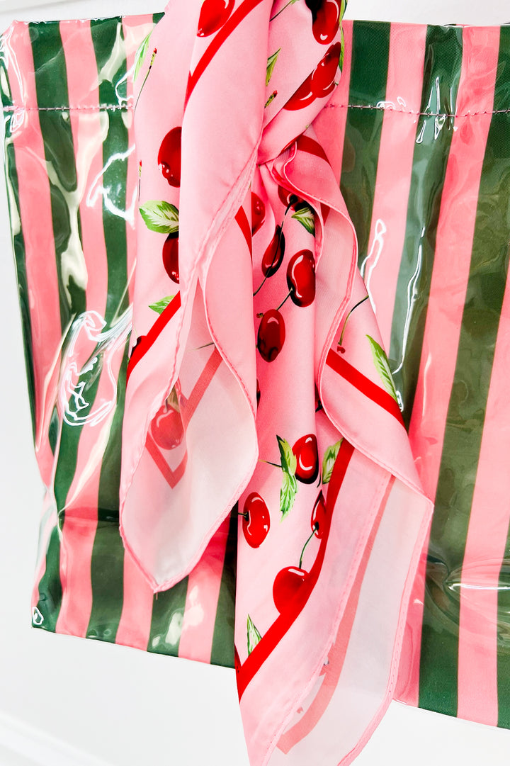 Cherry Print Silky Feel Bandana Scarf