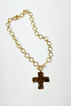 Hammered Cross Front Toggle Necklace