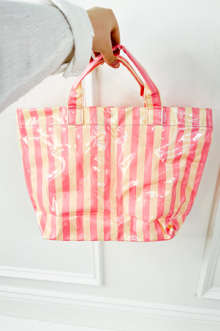 Large Striped Vinyl Tote Bags