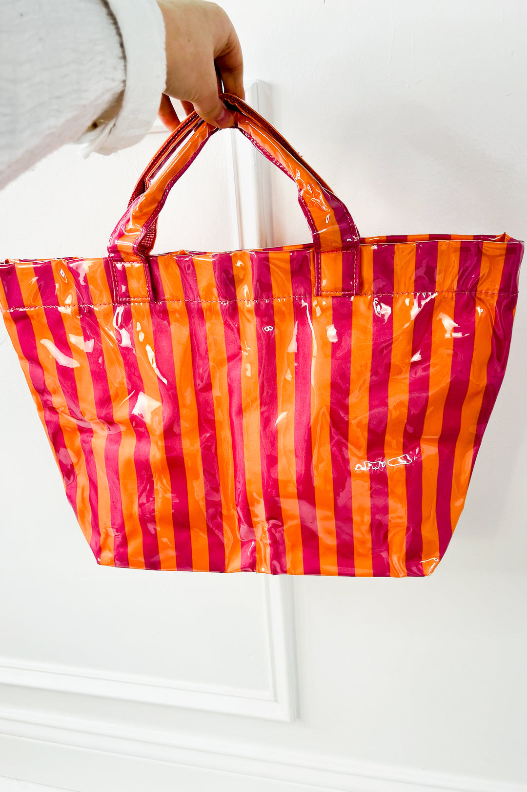 Large Striped Vinyl Tote Bags