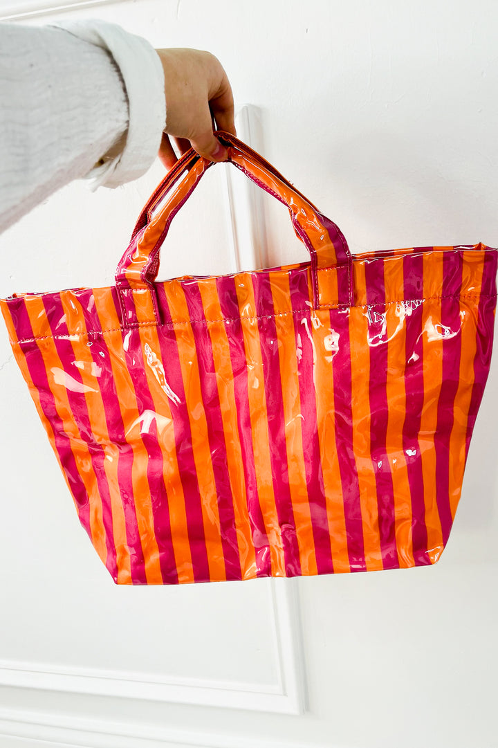 Large Striped Vinyl Tote Bags
