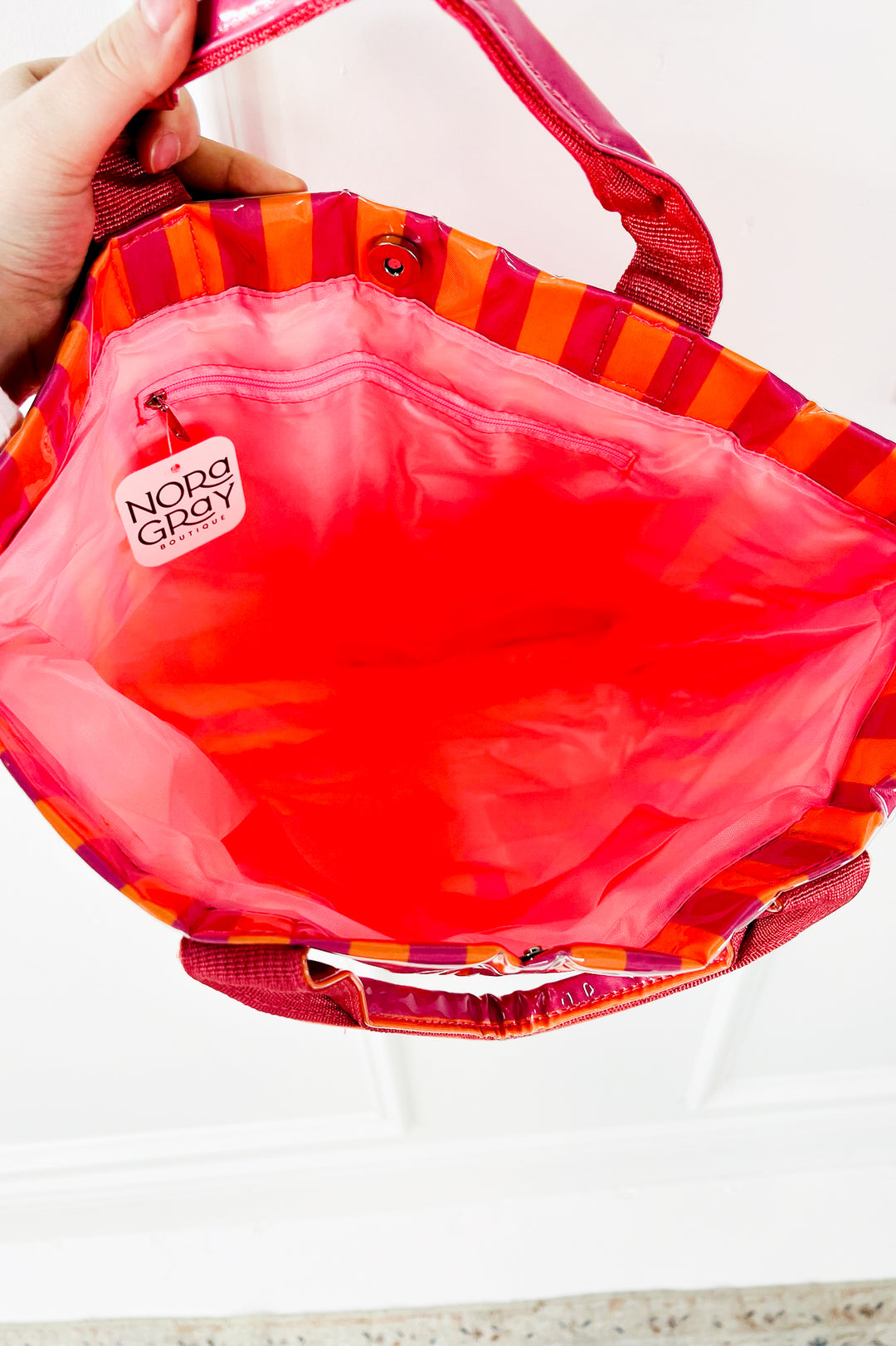 Large Striped Vinyl Tote Bags