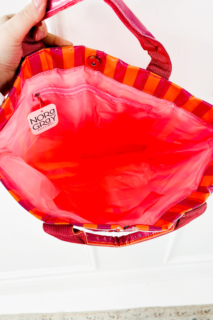 Large Striped Vinyl Tote Bags