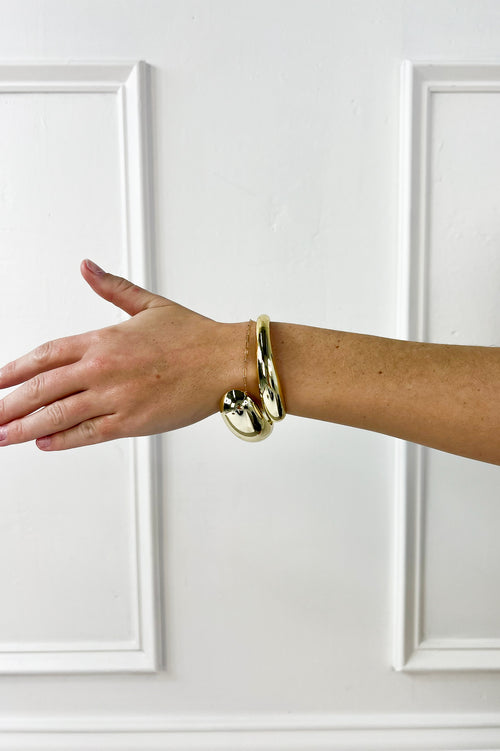 Wide Teardrop Shape Gold Statement Bangle Bracelet