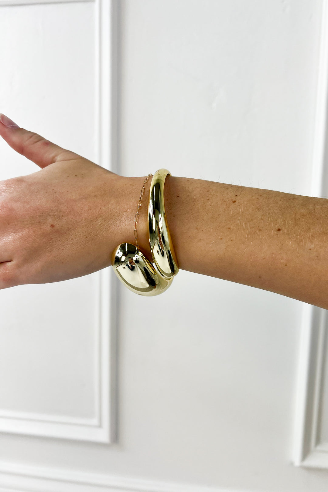 Wide Teardrop Shape Gold Statement Bangle Bracelet