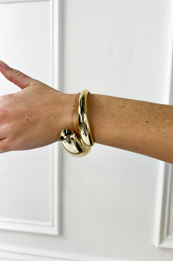 Wide Teardrop Shape Gold Statement Bangle Bracelet