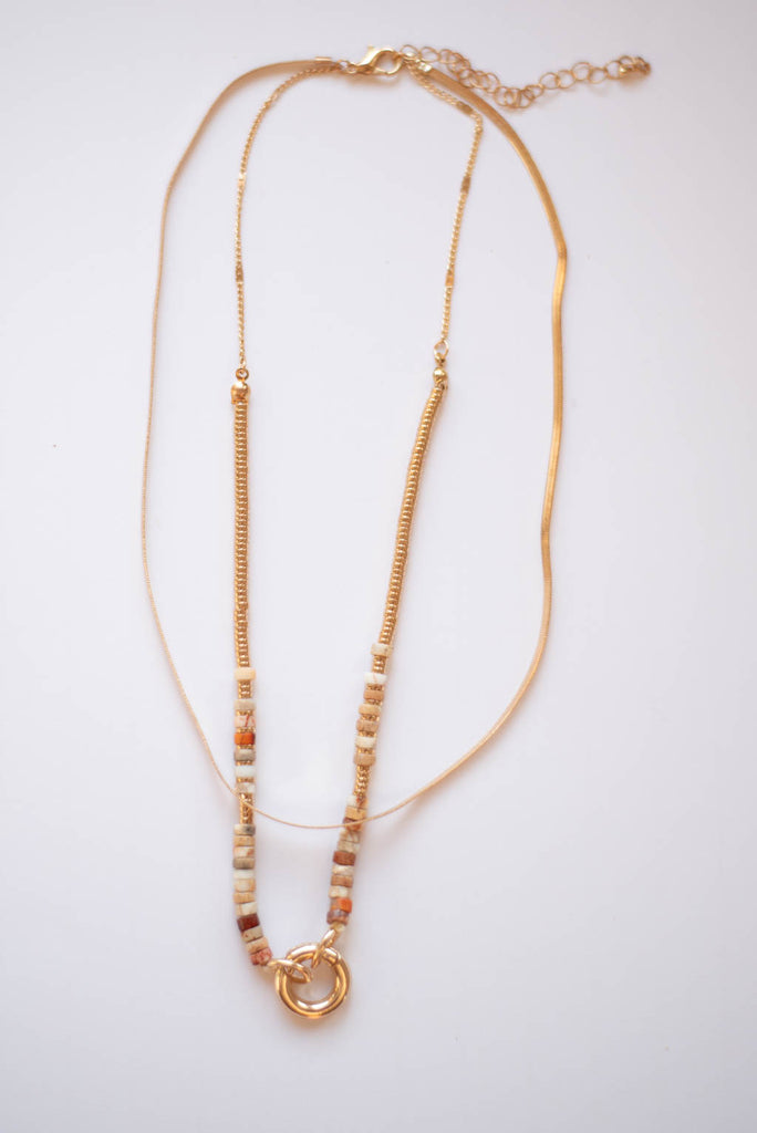 Natural Stone Beaded Toggle Layer Necklace