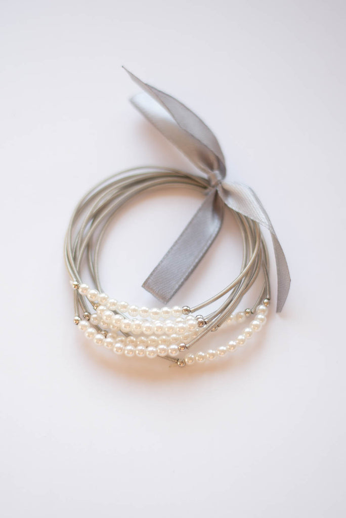 Pearl Accented Coil Wire Bracelet Set