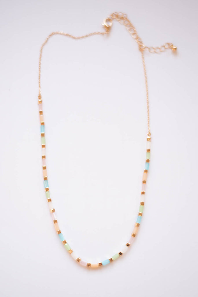 Rectangle Bead Gold Accent Necklace