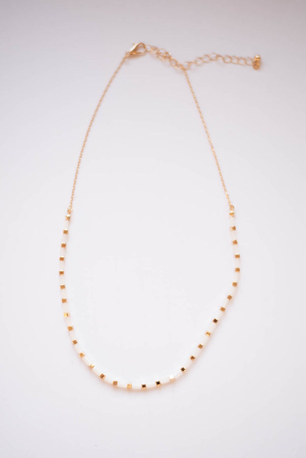Rectangle Bead Gold Accent Necklace