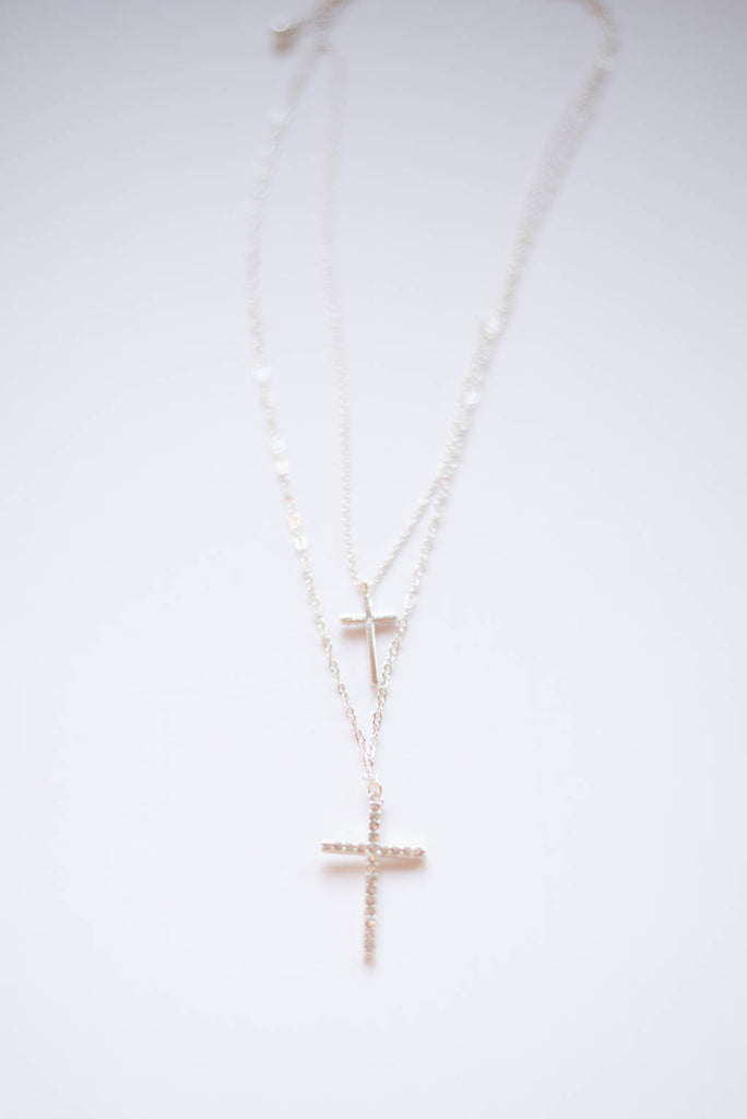 Double Cross Pendant Layer Necklace