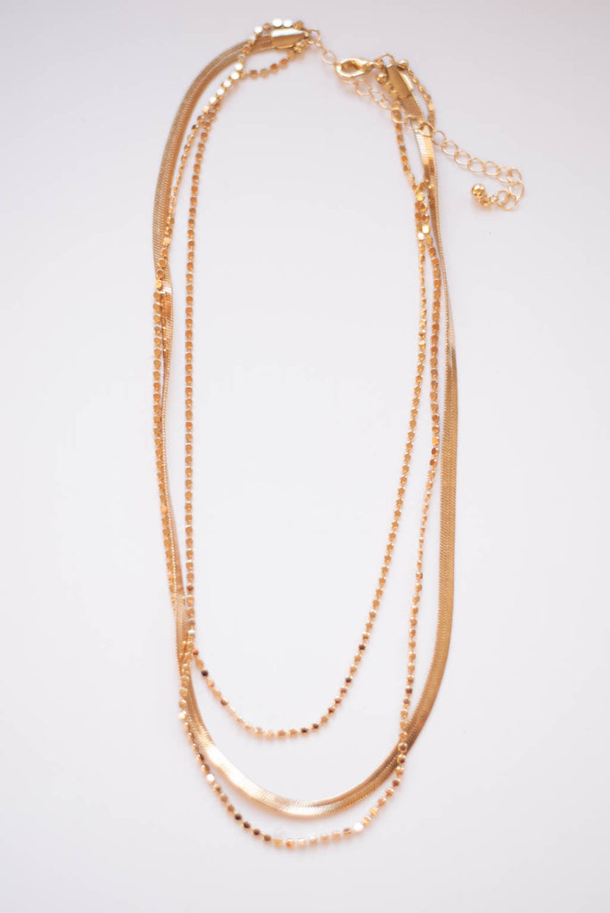 Double Flat Bead & Snake Chain Layer Necklace