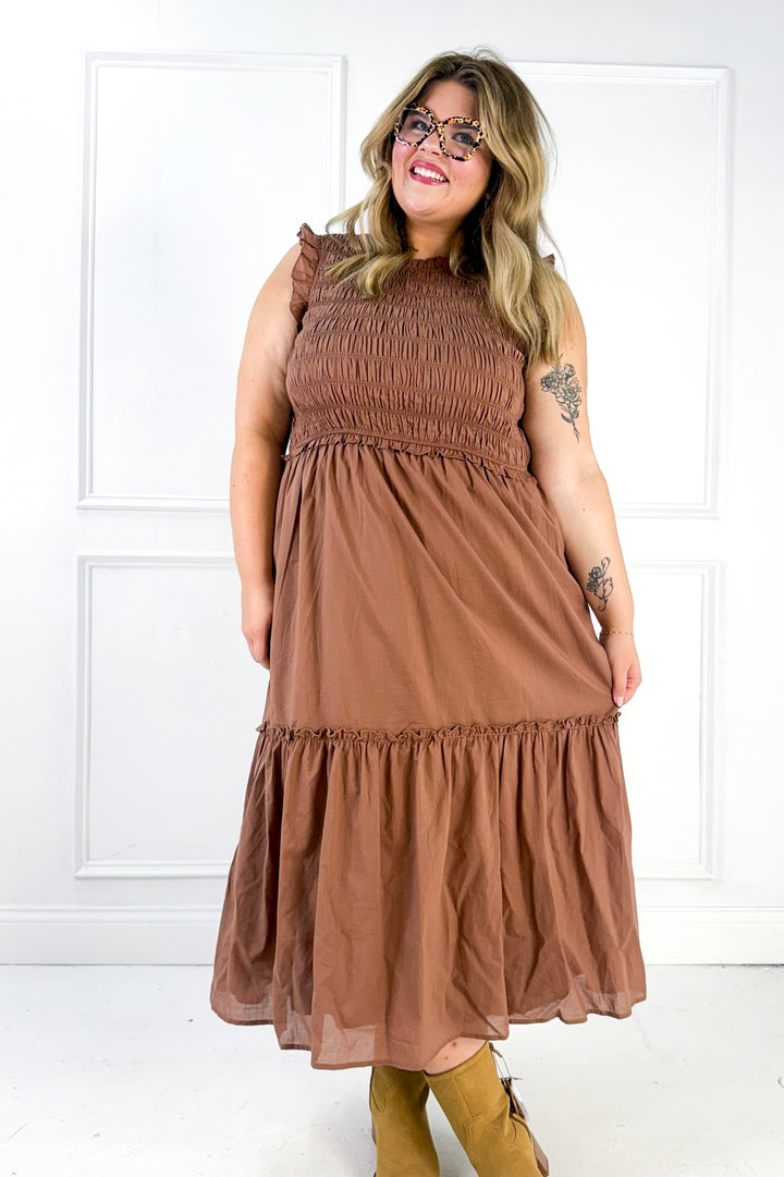 Ruffled Ruffled Neck Smocked Dress