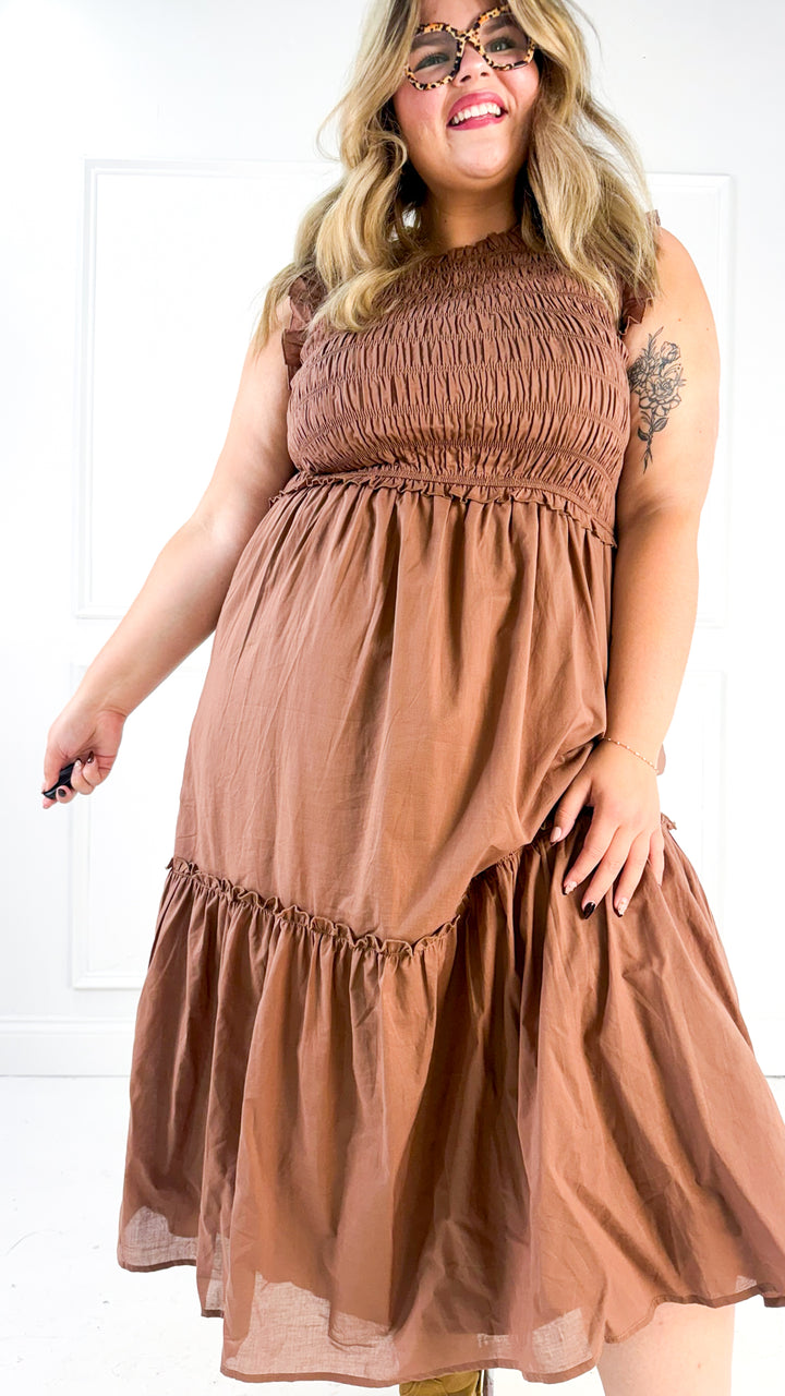 Ruffled Ruffled Neck Smocked Dress