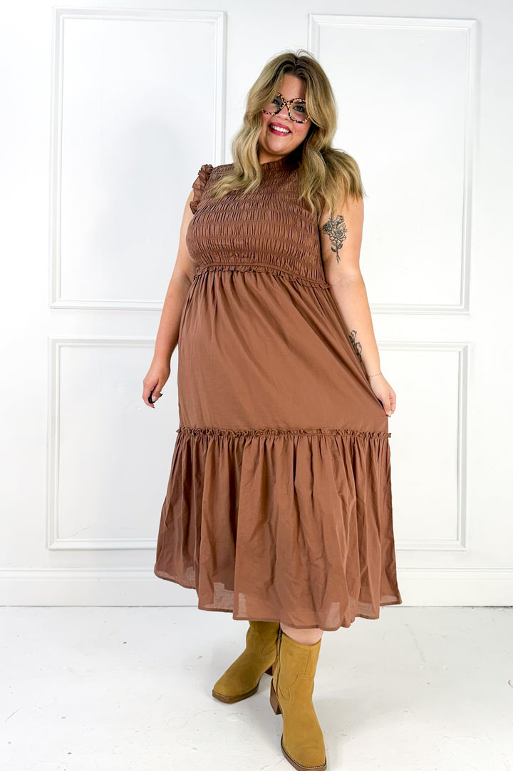 Ruffled Ruffled Neck Smocked Dress