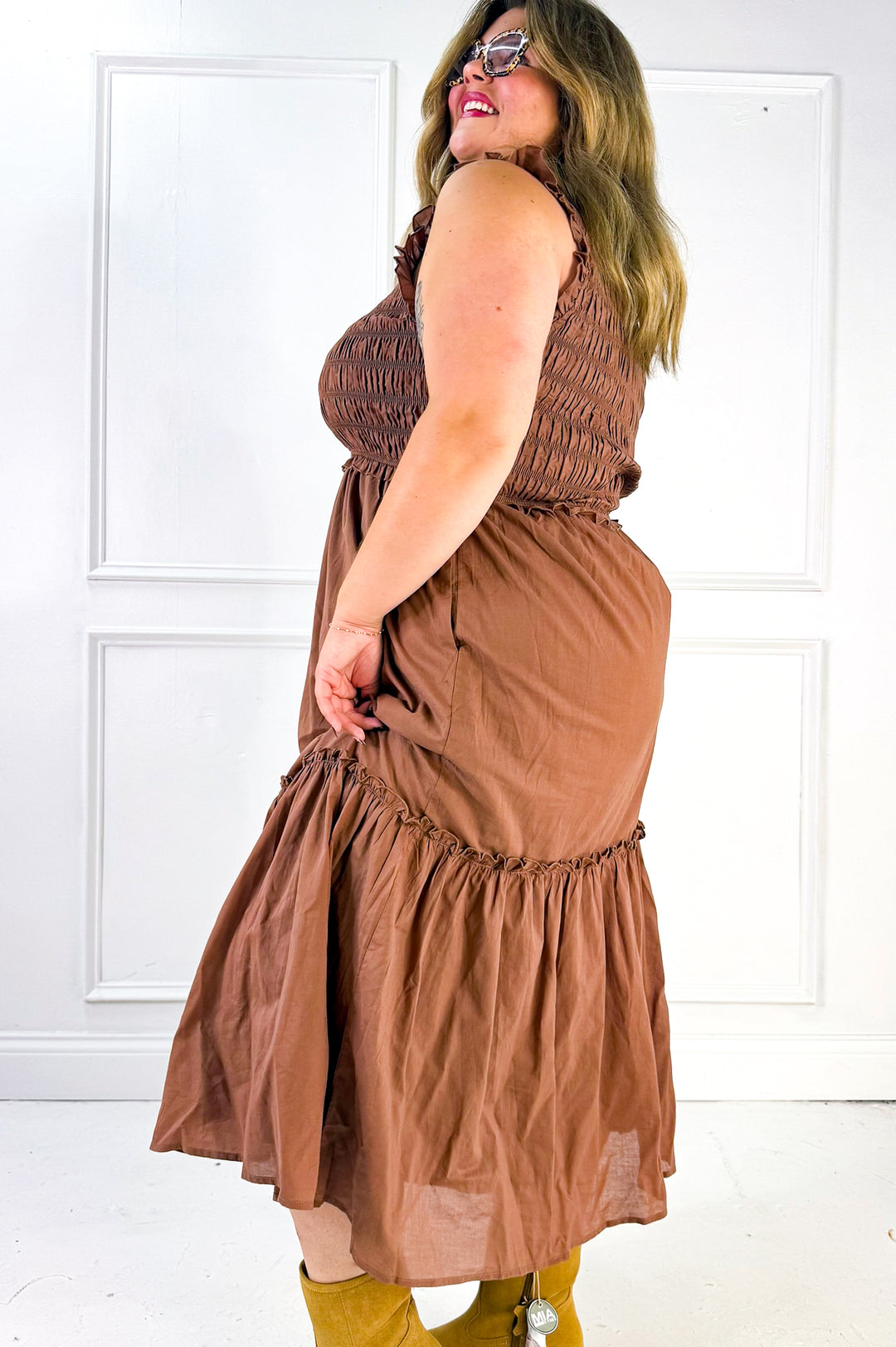 Ruffled Ruffled Neck Smocked Dress