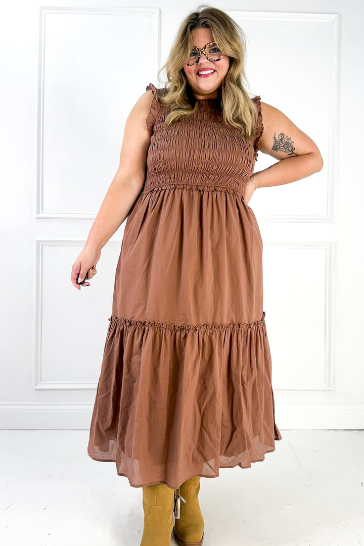 Ruffled Ruffled Neck Smocked Dress