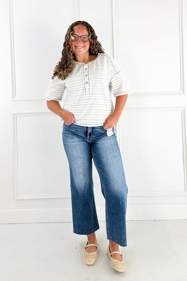 Risen Tummy Control High Rise Crop Wide Creased Jeans