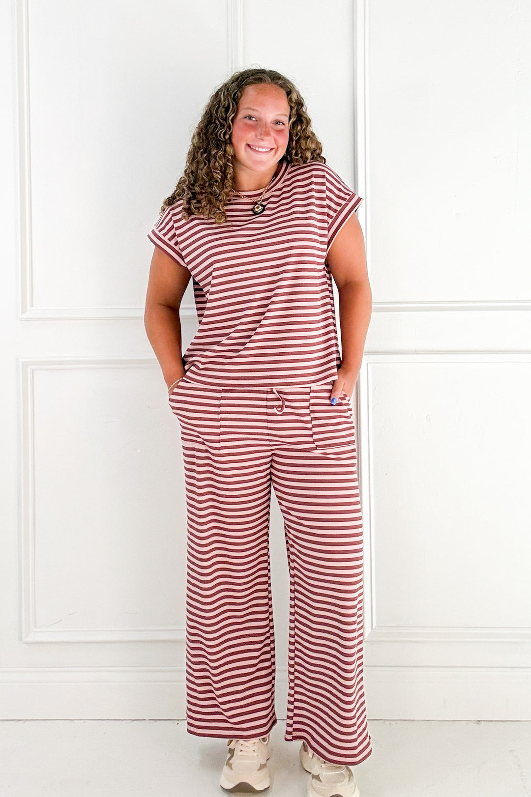 Striped Mocha Ribbed Pants