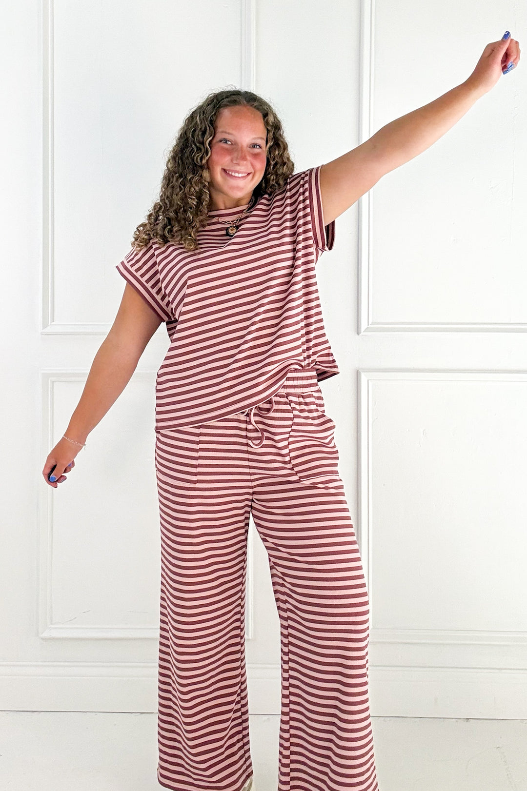 Striped Mocha Ribbed Pants