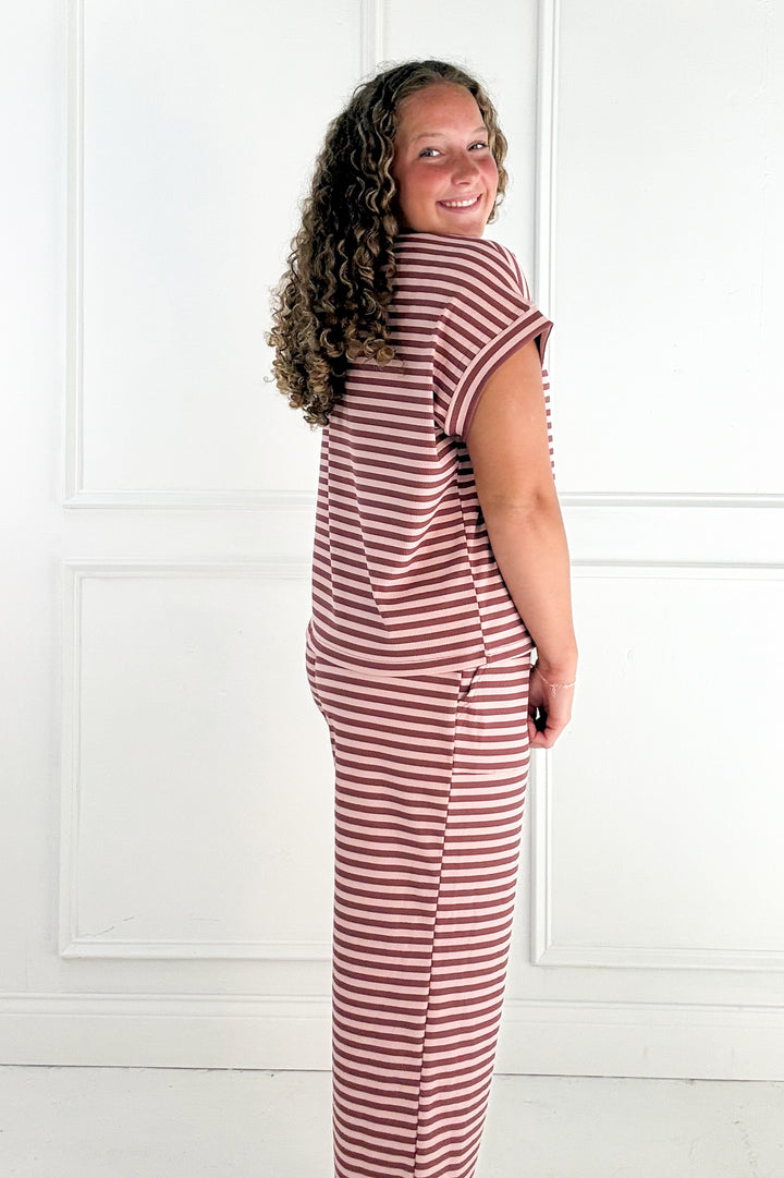 Striped Mocha Ribbed Pants