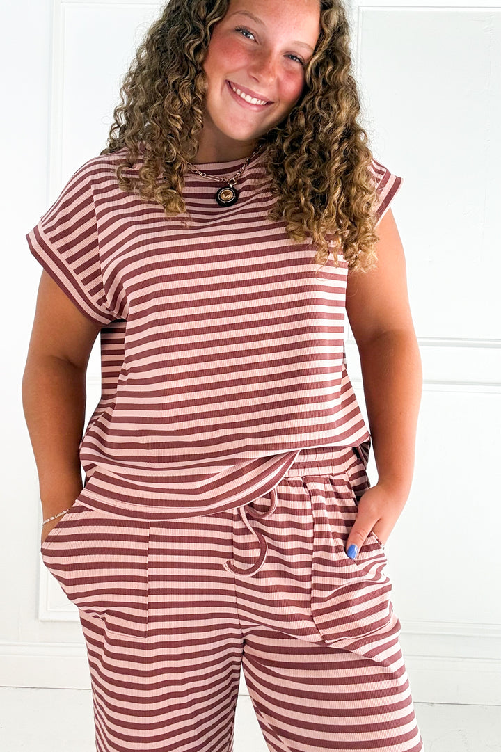 Striped Mocha Ribbed Top