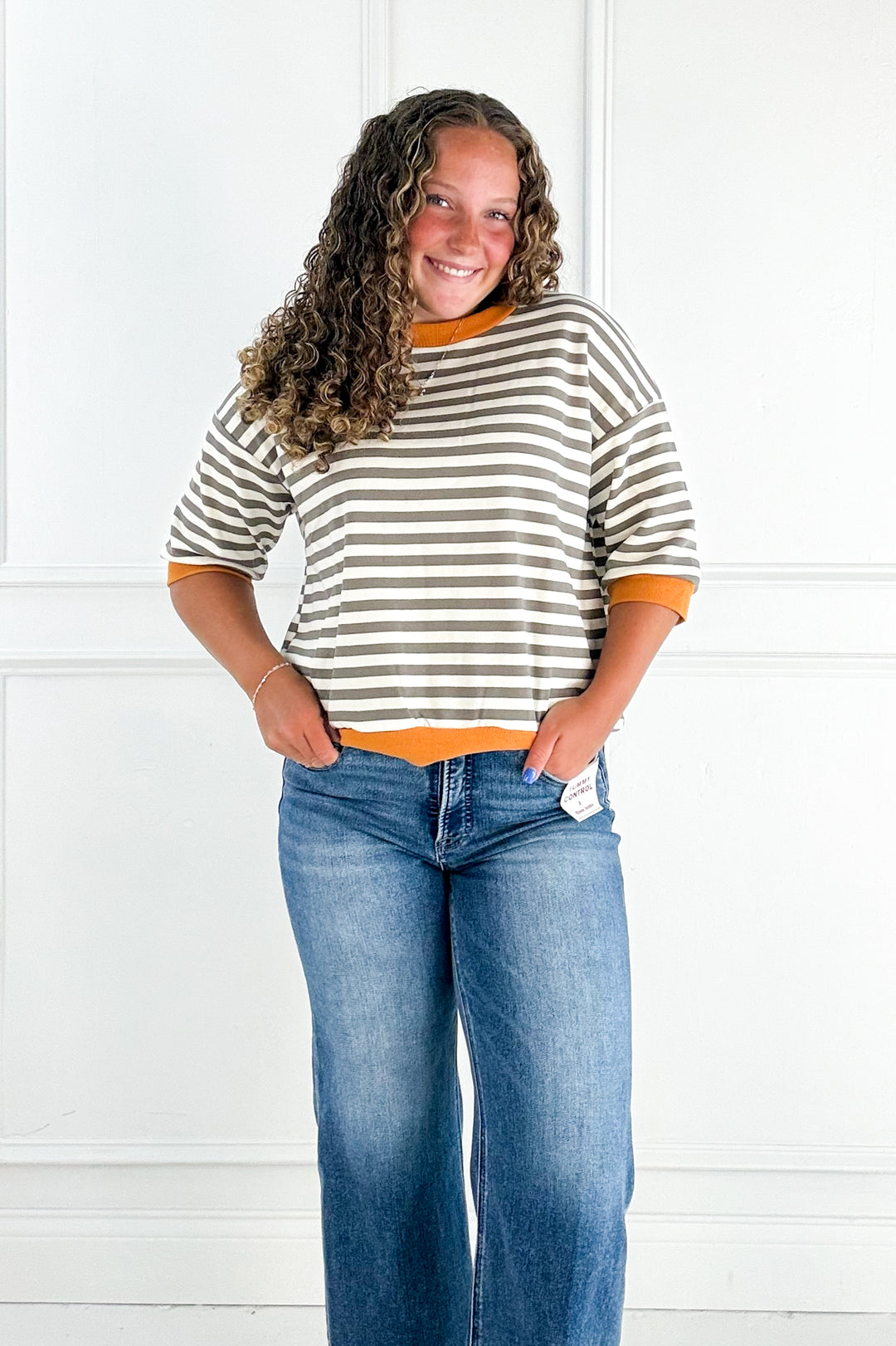 Risen Tummy Control High Rise Crop Wide Creased Jeans