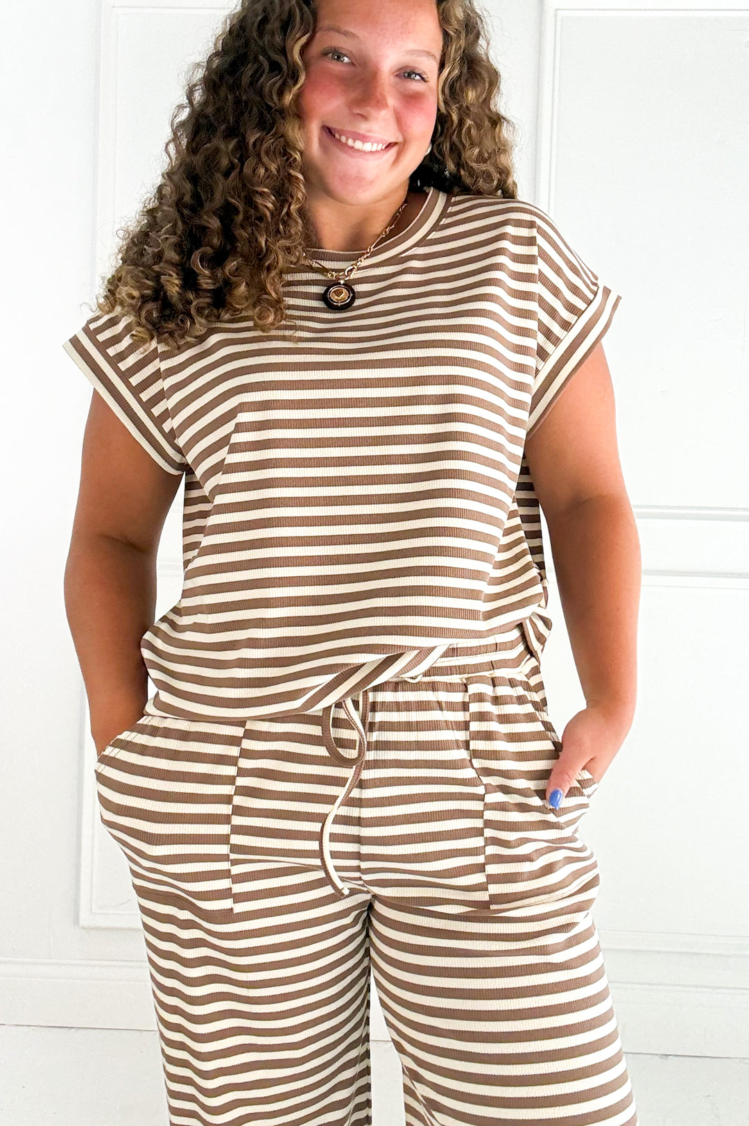 Striped Mocha Ribbed Top
