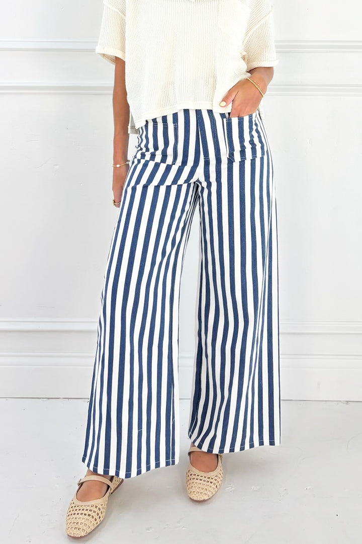 Blue Stripe Cotton Denim Pants