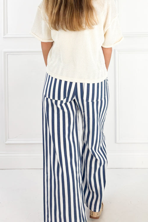 Blue Stripe Cotton Denim Pants