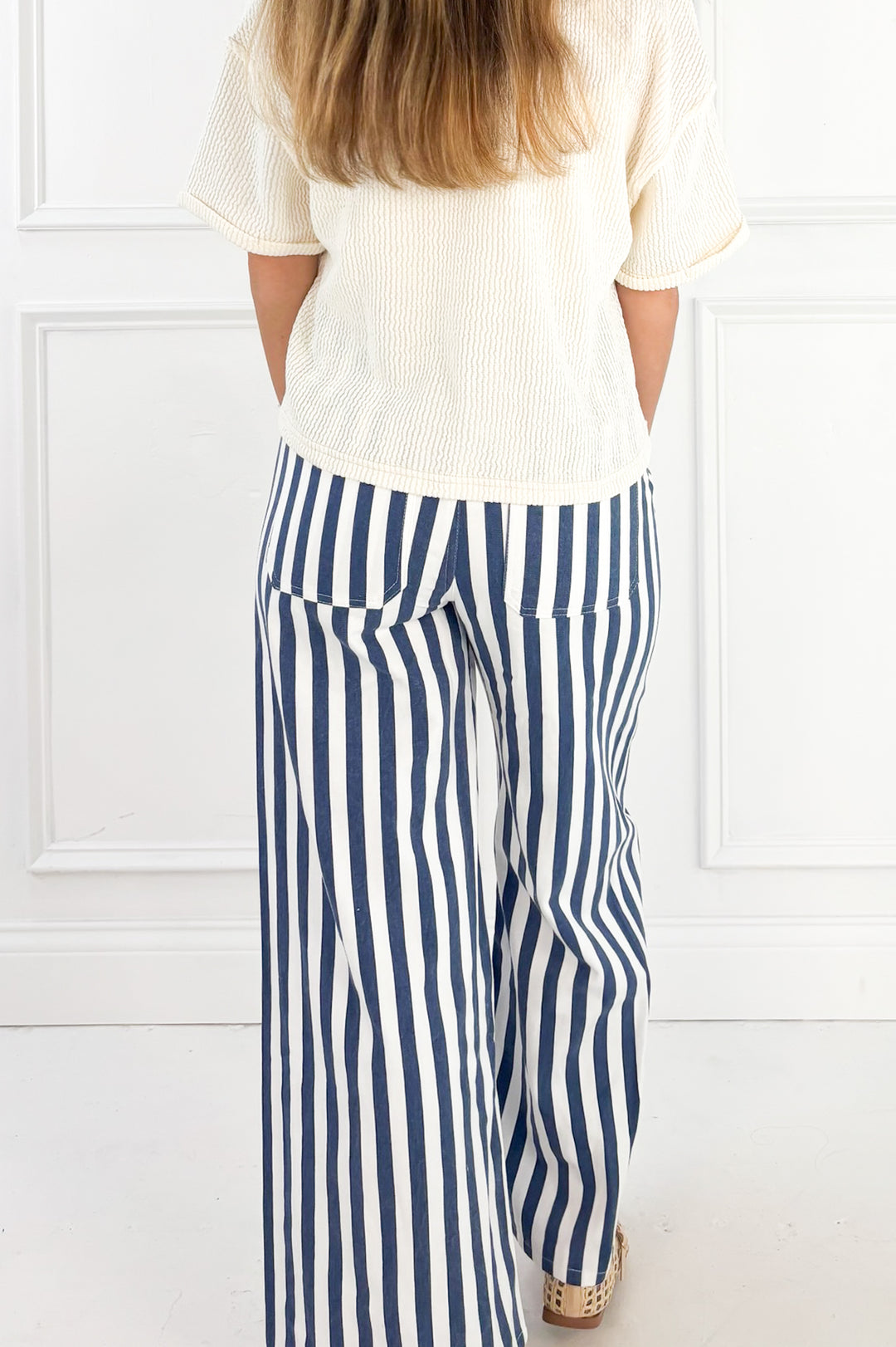 Blue Stripe Cotton Denim Pants