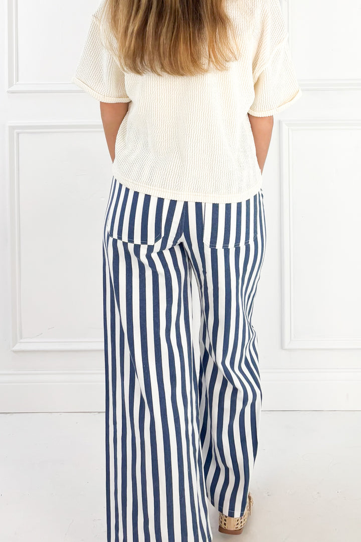 Blue Stripe Cotton Denim Pants