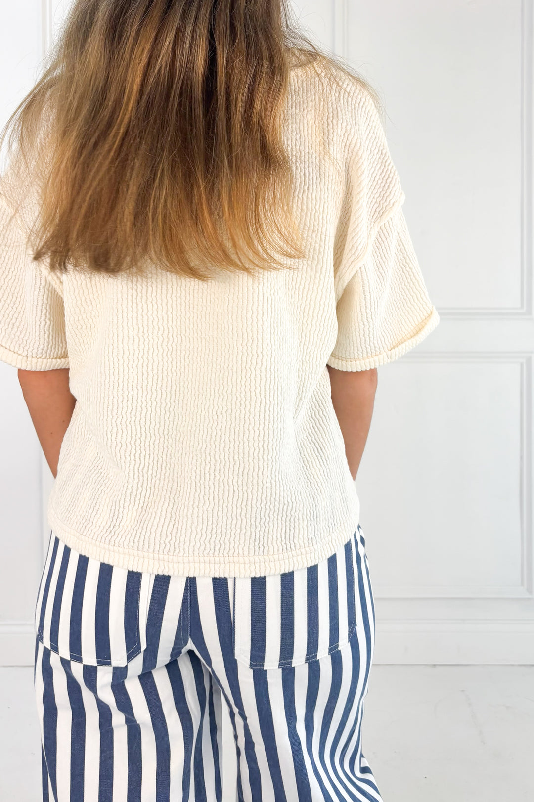 Blue Stripe Cotton Denim Pants
