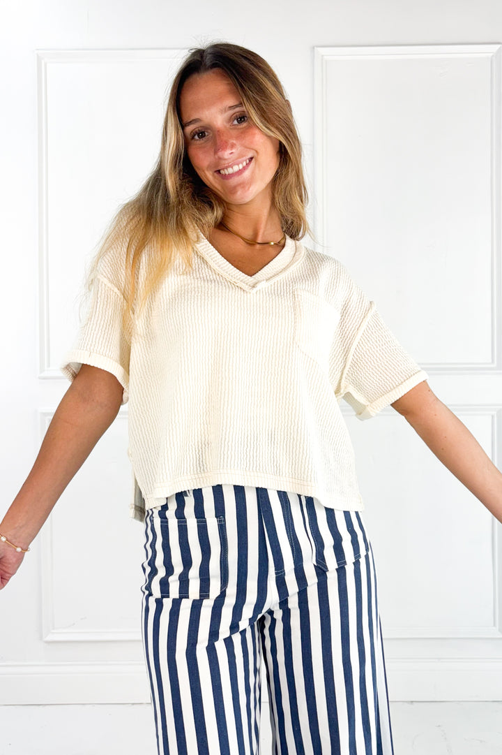 Blue Stripe Cotton Denim Pants