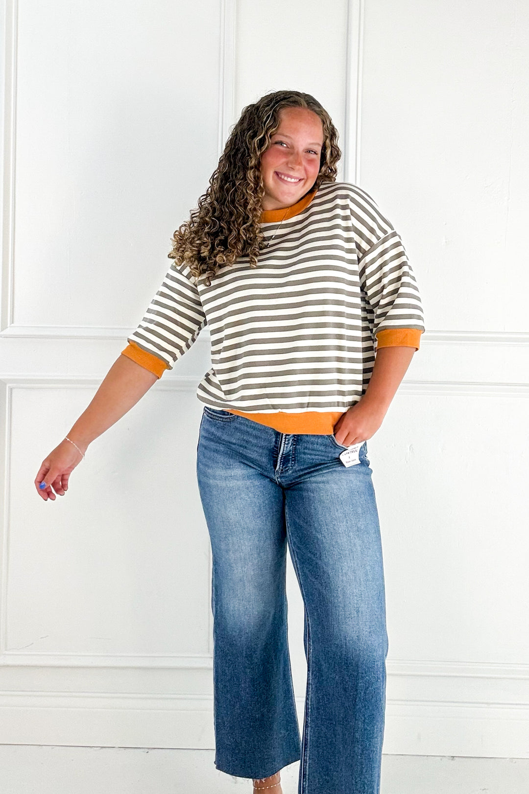 Risen Tummy Control High Rise Crop Wide Creased Jeans