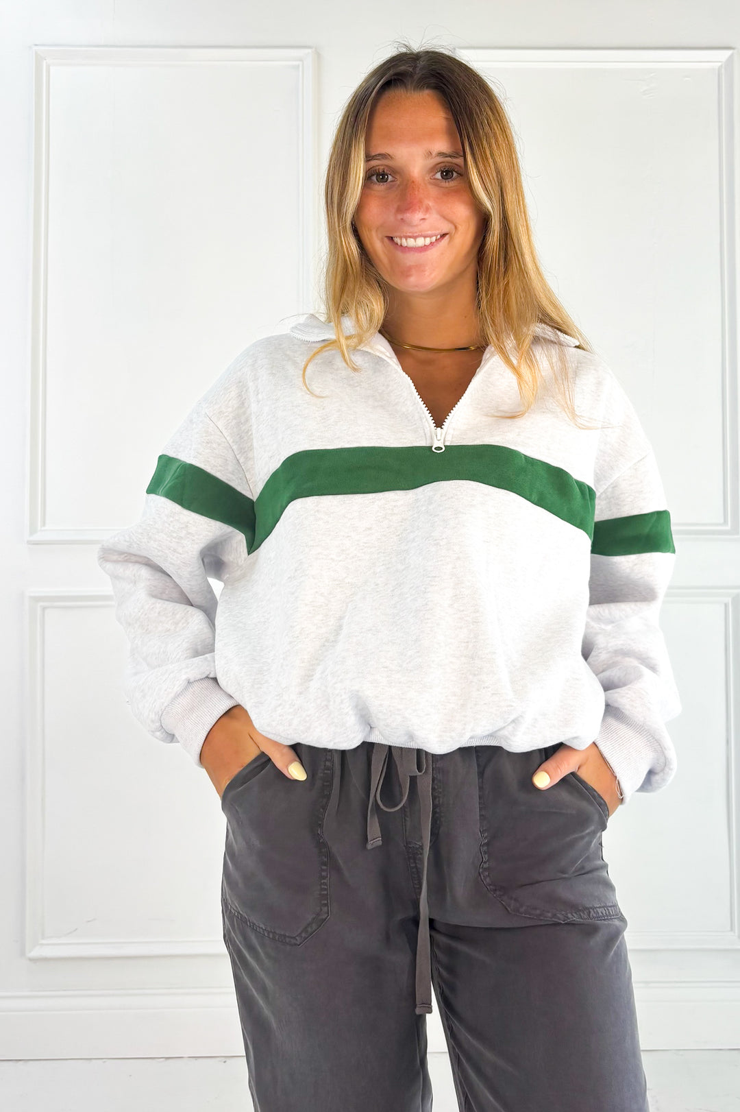 Two-Toned Half Zip Collar Sweatshirt